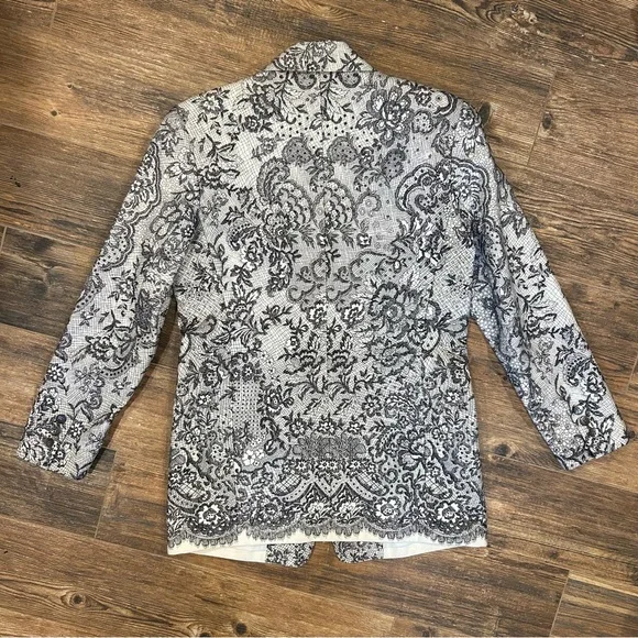Emanuel Ungaro Vintage Black & White Lace Print Blazer – Size 2/36 - Picture 6 of 9